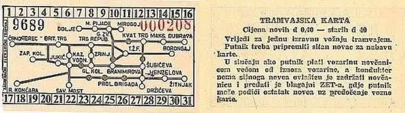 Tramvajska karta i poleđina iz 1959. godine